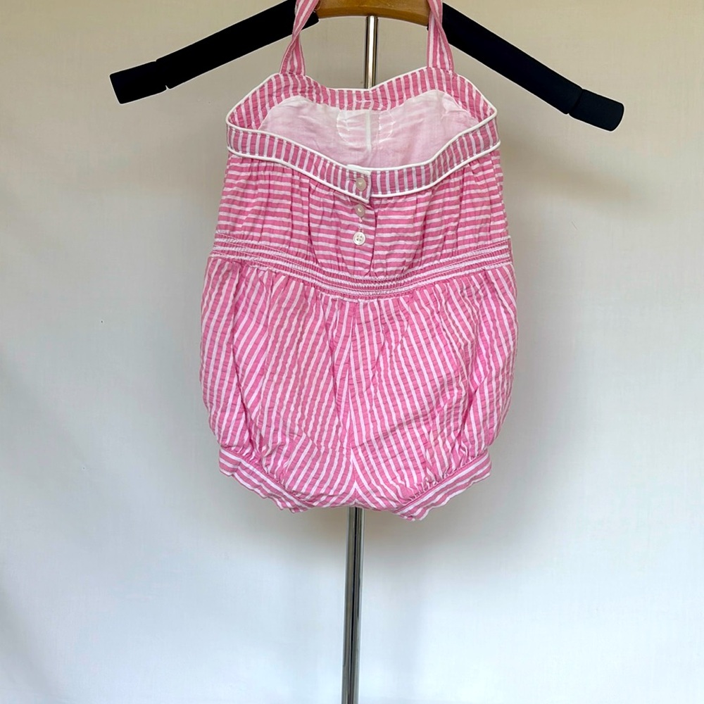 JANIE & JACK | Dolce Pink and White Stripe Seersucker Romper - Picture 9 of 15
